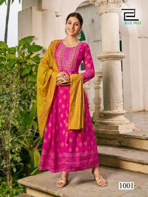 Masakali 3 present Long Gown with Dupatta concept and  Multi Color Combination Print and Embroidery Work gown catalogs