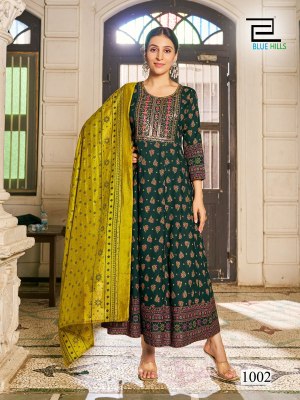 Masakali 3 present Long Gown with Dupatta concept and  Multi Color Combination Print and Embroidery Work gown catalogs