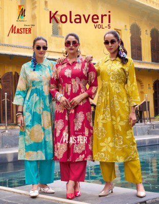 Master Kolaveri Vol 5 Stylish Kurti Set Vertical Print Top with Pocket  Plain Vertical Bottom Wholesale Master