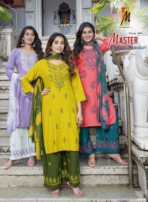 Master Param Sundari Rayon Kurti Catalogs Top  And Plazo Set with Nazmine Dupatta Wholesale kurtis catalogs