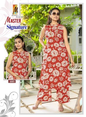 Master Signature Rayon Printed Coord Set Stylish Printed Top with Pocket And Bottom Wholesale Ethnic Wear kurtis catalogs