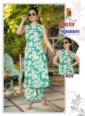 Master Signature Rayon Printed Coord Set Stylish Printed Top with Pocket And Bottom Wholesale Ethnic Wear kurtis catalogs