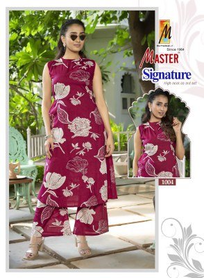 Master Signature Rayon Printed Coord Set Stylish Printed Top with Pocket And Bottom Wholesale Ethnic Wear kurtis catalogs