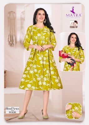 Mayra Good News Pure Reyon Print Maternity And Feeding Umbrella Kurti Wholesale kurtis catalogs