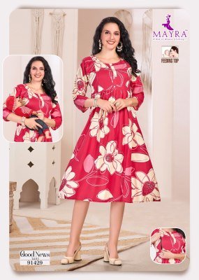 Mayra Good News Pure Reyon Print Maternity And Feeding Umbrella Kurti Wholesale kurtis catalogs