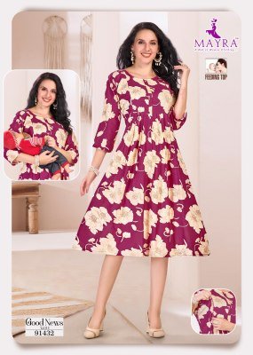 Mayra Good News Pure Reyon Print Maternity And Feeding Umbrella Kurti Wholesale kurtis catalogs