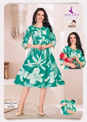 Mayra Good News Pure Reyon Print Maternity And Feeding Umbrella Kurti Wholesale kurtis catalogs