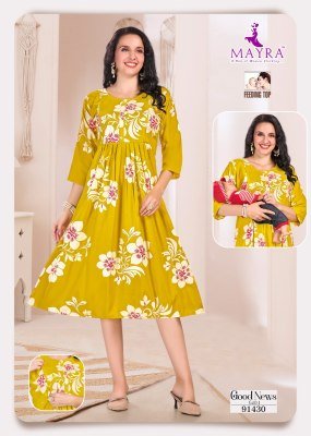 Mayra Good News Pure Reyon Print Maternity And Feeding Umbrella Kurti Wholesale kurtis catalogs