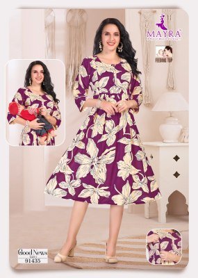 Mayra Good News Pure Reyon Print Maternity And Feeding Umbrella Kurti Wholesale kurtis catalogs