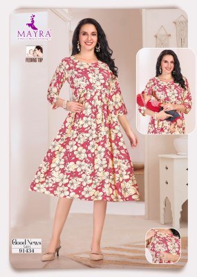 Mayra Good News Pure Reyon Print Maternity And Feeding Umbrella Kurti Wholesale kurtis catalogs