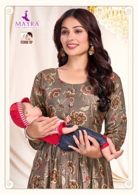 Mayra Kinjal Pure Vertican Print Umbrella Ghera Feeding Kurti with Full Interlock Wholesale kurtis catalogs