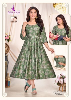 Mayra Kinjal Pure Vertican Print Umbrella Ghera Feeding Kurti with Full Interlock Wholesale kurtis catalogs