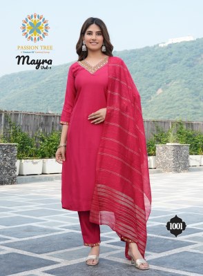 Mayra vol 1 by Passion tree Streight kurti wpth pant and dupatta catalogue at wholesale rate readymade suit catalogs
