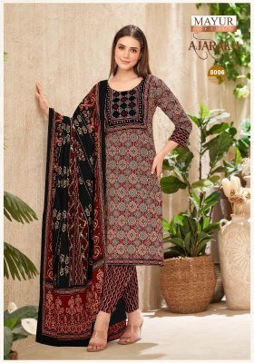 Mayur Ajarakh Vol 8 Pure Cotton Printed Kurti Pant Dupatta Set with Embroidered Neck Patch Wholesale kurtis catalogs