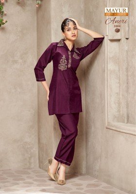 Mayur Aneri Vol 1 Designer Cord Set  Heavy Vertican Silk with Embroidery Top And Vertican Bottom Wholesale co ord set catalogs