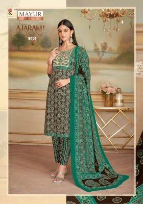 Mayur Creation Ajarakh Vol 9 Pure Cotton Printed Kurti with Neck Embroidery Pant Set Wholesale kurtis catalogs