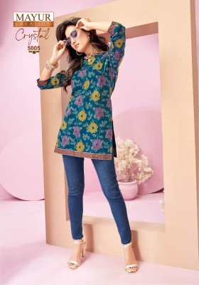 Mayur Creation Crystal Vol 5 Stylish Printed Tunic Top in Heavy Poplin Cotton Wholesale kurtis catalogs
