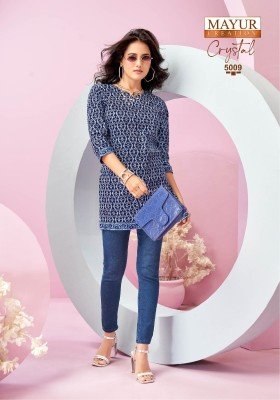 Mayur Creation Crystal Vol 5 Stylish Printed Tunic Top in Heavy Poplin Cotton Wholesale kurtis catalogs