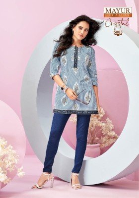 Mayur Creation Crystal Vol 5 Stylish Printed Tunic Top in Heavy Poplin Cotton Wholesale kurtis catalogs
