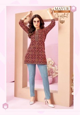 Mayur Creation Crystal Vol 5 Stylish Printed Tunic Top in Heavy Poplin Cotton Wholesale kurtis catalogs