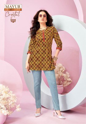 Mayur Creation Crystal Vol 5 Stylish Printed Tunic Top in Heavy Poplin Cotton Wholesale kurtis catalogs