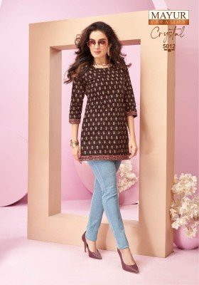 Mayur Creation Crystal Vol 5 Stylish Printed Tunic Top in Heavy Poplin Cotton Wholesale kurtis catalogs
