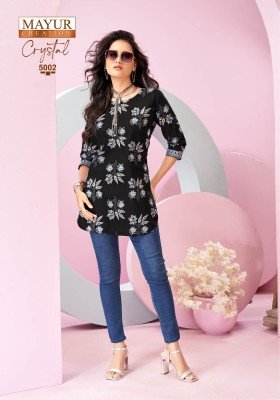 Mayur Creation Crystal Vol 5 Stylish Printed Tunic Top in Heavy Poplin Cotton Wholesale kurtis catalogs