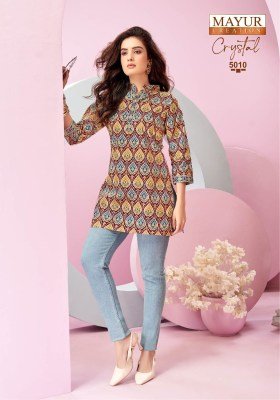 Mayur Creation Crystal Vol 5 Stylish Printed Tunic Top in Heavy Poplin Cotton Wholesale kurtis catalogs
