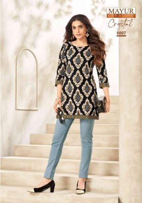 Mayur Creation Crystal Vol 6 Women s Printed Poplin Cotton Tunic Top Wholesale kurtis catalogs