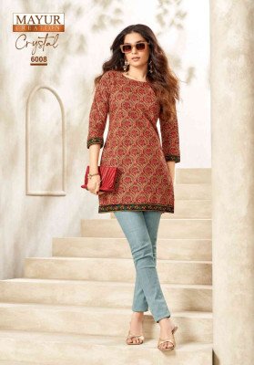 Mayur Creation Crystal Vol 6 Women s Printed Poplin Cotton Tunic Top Wholesale kurtis catalogs