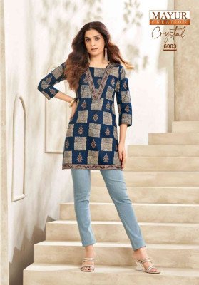 Mayur Creation Crystal Vol 6 Women s Printed Poplin Cotton Tunic Top Wholesale kurtis catalogs