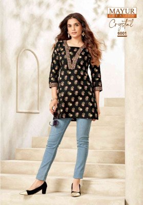 Mayur Creation Crystal Vol 6 Women s Printed Poplin Cotton Tunic Top Wholesale kurtis catalogs