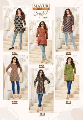 Mayur Creation Crystal Vol 6 Women s Printed Poplin Cotton Tunic Top Wholesale kurtis catalogs