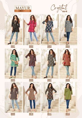 Mayur Creation Crystal Vol 6 Women s Printed Poplin Cotton Tunic Top Wholesale kurtis catalogs