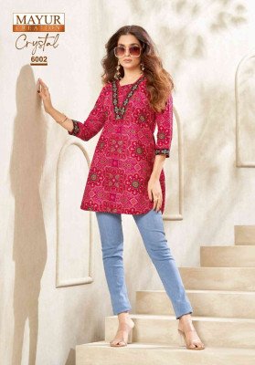 Mayur Creation Crystal Vol 6 Women s Printed Poplin Cotton Tunic Top Wholesale kurtis catalogs