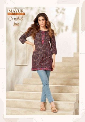 Mayur Creation Crystal Vol 6 Women s Printed Poplin Cotton Tunic Top Wholesale kurtis catalogs