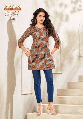 Mayur Creation Crystal Vol 6 Women s Printed Poplin Cotton Tunic Top Wholesale kurtis catalogs
