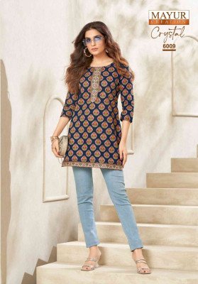 Mayur Creation Crystal Vol 6 Women s Printed Poplin Cotton Tunic Top Wholesale kurtis catalogs