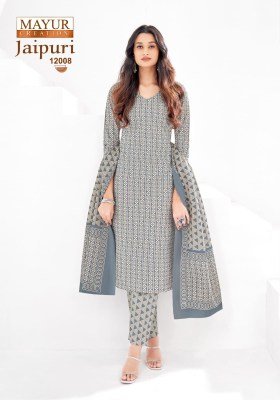 Mayur Creation Jaipuri Vol 12 Fabric Cotton  unstitched dress material including top bottom and dupatta Wholesale dress material catalogs