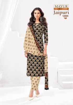 Mayur Creation Jaipuri Vol 12 Fabric Cotton  unstitched dress material including top bottom and dupatta Wholesale dress material catalogs