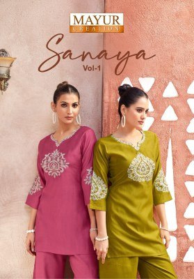 Mayur Creation Shanaya Vol 01 Fancy Top Plazo Set Premium Vettican Silk with Heavy Embroidery And Wholesale kurtis catalogs