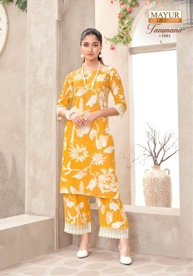  Mayur Creation Tamana Vol 1 Long Co-Ord Set Premium Printed Rayon Top And Pant with Lace Pocket Wholesale co ord set catalogs