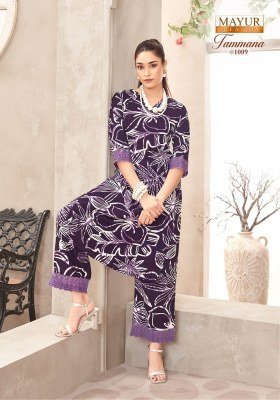  Mayur Creation Tamana Vol 1 Long Co-Ord Set Premium Printed Rayon Top And Pant with Lace Pocket Wholesale co ord set catalogs