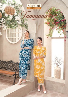  Mayur Creation Tamana Vol 1 Long Co-Ord Set Premium Printed Rayon Top And Pant with Lace Pocket Wholesale co ord set catalogs
