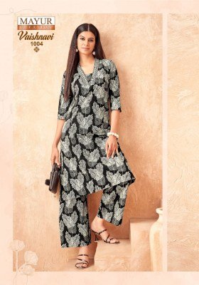 Mayur Creation Vaishnavi Vol 1  Designer A Line Top with Embellished Neck And Straight Pants Heavy Poplin Cotton Wholesale kurtis catalogs