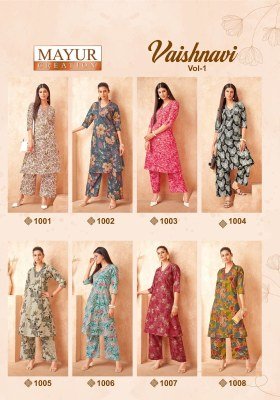 Mayur Creation Vaishnavi Vol 1  Designer A Line Top with Embellished Neck And Straight Pants Heavy Poplin Cotton Wholesale kurtis catalogs