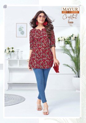 Mayur Crystal Vol 7 Short Tops Pure Cotton Catalogue Pcs Wholesale Rate  kurtis catalogs
