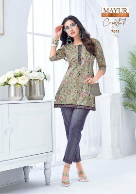 Mayur Crystal Vol 7 Short Tops Pure Cotton Catalogue Pcs Wholesale Rate  kurtis catalogs