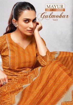 Mayur Gulmohar Vol 9 Pure Cotton Printed Unstitched Dress Material Set Top  Bottom And  Dupatta Wholesale dress material catalogs
