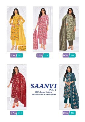 Mcm Saanvi Vol 2 Pure Cotton Unstitched Dress Material  Printed Top  Bottom And Dupatta Wholesale dress material catalogs